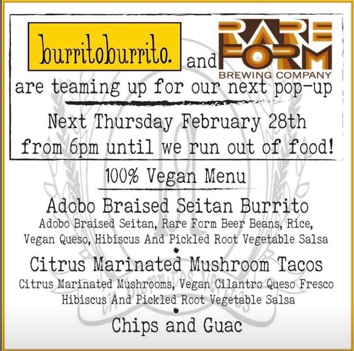 Vegan pop up tonight in the taproom! Brought to you by Burrito Burrito Check…