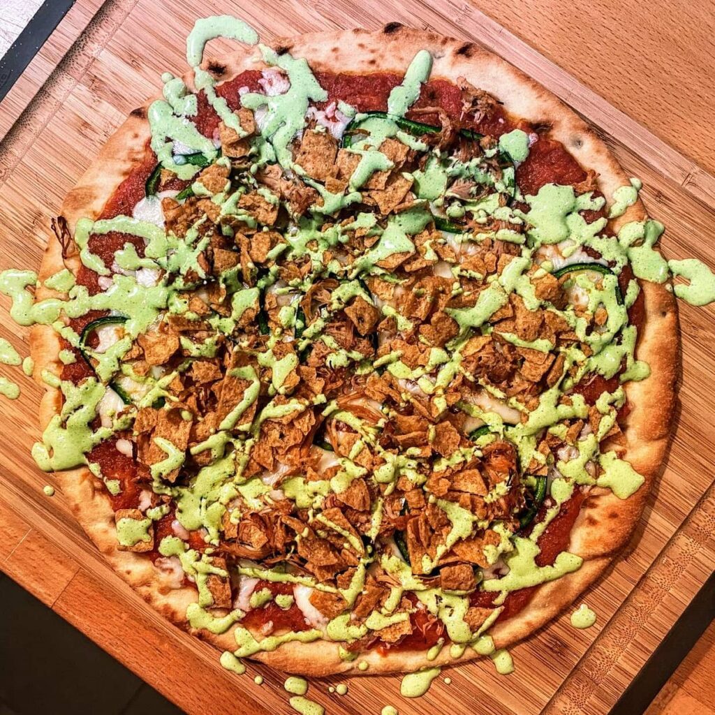 Behold: the Fiesta Chicken Pizza, appearing on our menu tomorrow.⁣ ??
