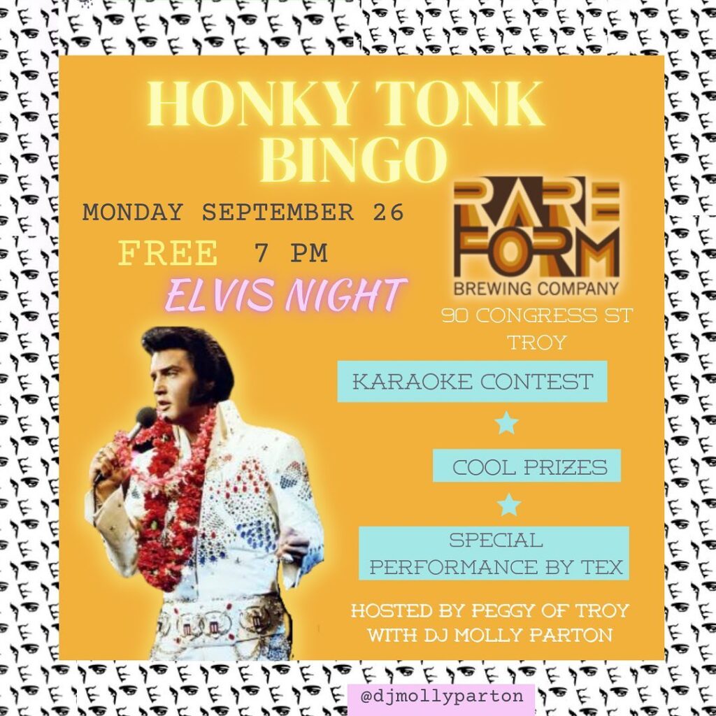 TONIGHT! The last outdoor Honky Tonk Bingo of the season will celebrate Elvis, h